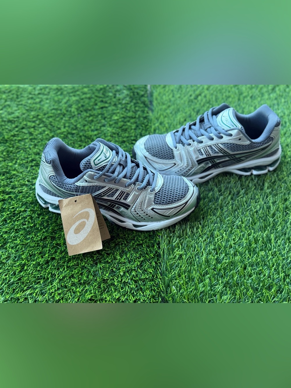 Size 8.5 Men’s And Women’s 10 - Asics Gel Kayano 14 Silver and Green Sneakers